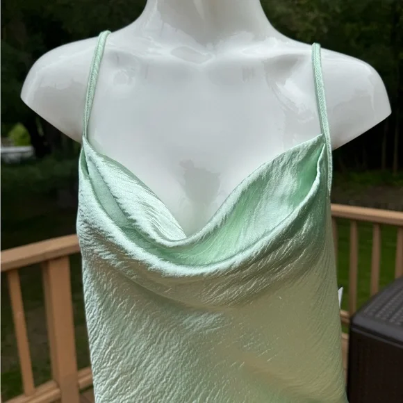 Bebe Elegant Light Green Slip Dress Spaghetti Strap Size Medium, NWTS - Picture 3 of 11